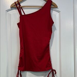 🔵 Vibrant Red Top One Shoulder Top Ruched Sides Size Medium